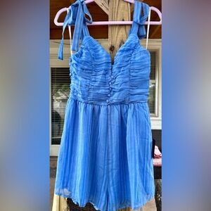 Lulu’s “Destined to Charm” Blue Striped Tie-Strap Romper NWT Sz S